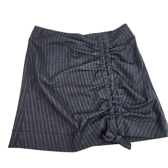 GANNI Skirt Womens 42 10/12 Grey Pinstripe Ruched Sky Captain Tie Gray NWT Siren - Picture 3 of 16